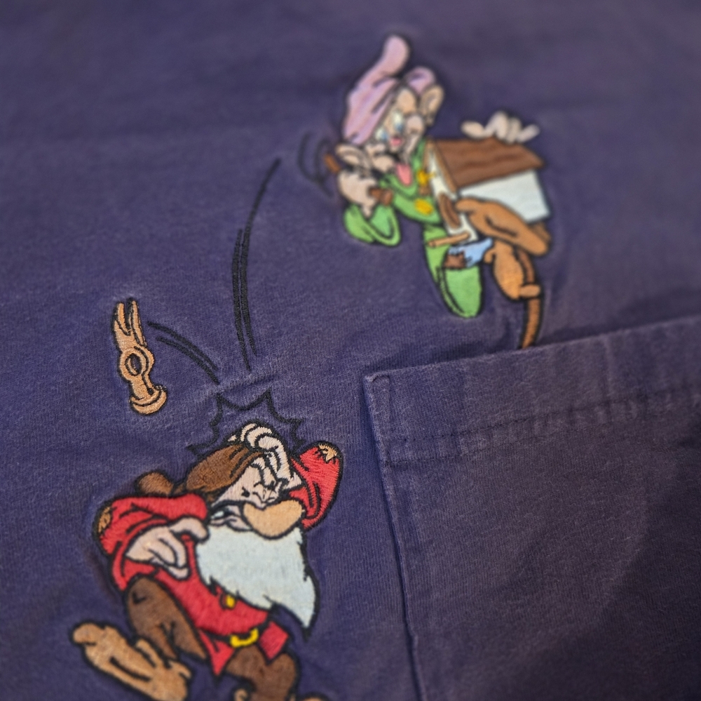 Vintage Disney Store Seven Dwarves Long Sleeve Shirt embroidered Grumpy Dopey 90